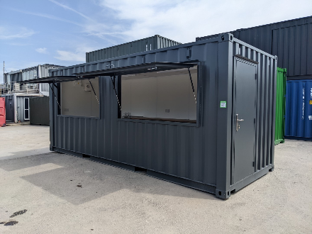 20ft Outdoor Catering Unit – Black Steel Shipping Container Conversion